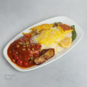 چلو خورشت مسما بادمجان با ران مرغ